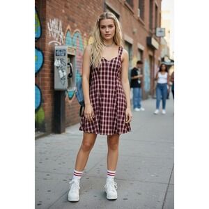 Rampage Plaid Mini Dress Small 5 Red Black Vintage 90s Cross Back Grunge USA